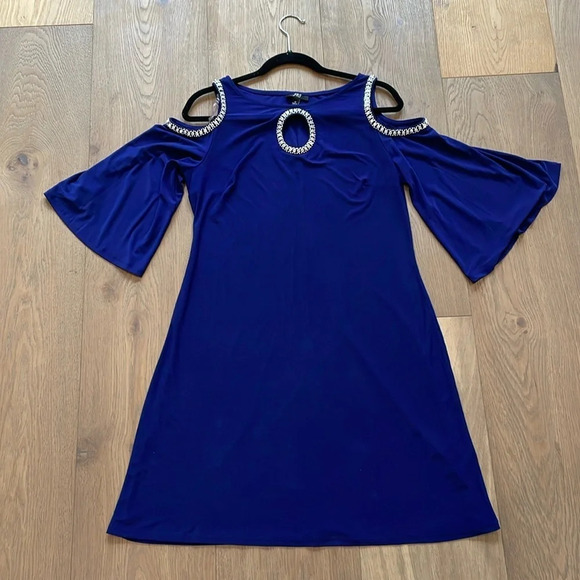 JBS Royal Blue Cold Shoulder Peephole Dress Size Medium - Picture 1 of 7